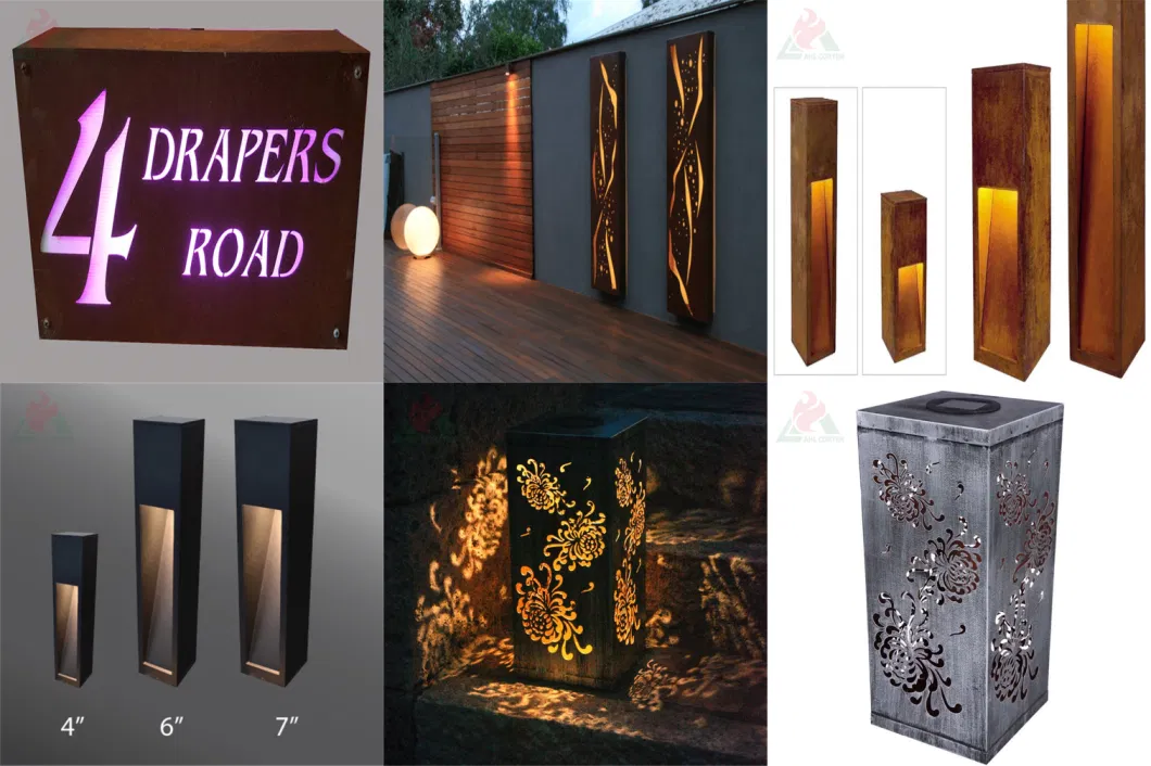 Vintage Solar Lights Outdoor LED Rusty Slot Path Light Corten Bollard Light Box